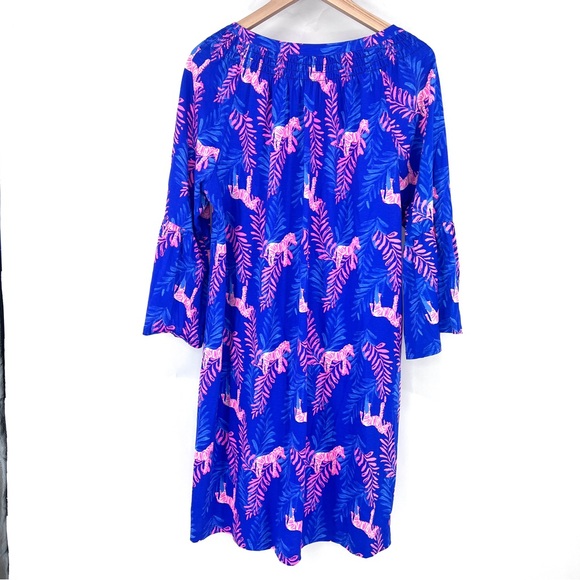 Lilly Pulitzer Dazzle Zebra Teigen Dress with Pink Leaf Patterns - Picture 4 of 10